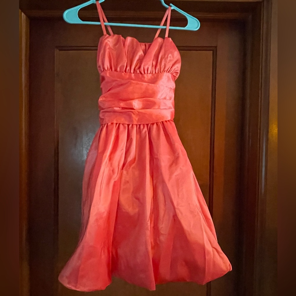 Pop coral Ruched Bubble hem PARTY DRESS